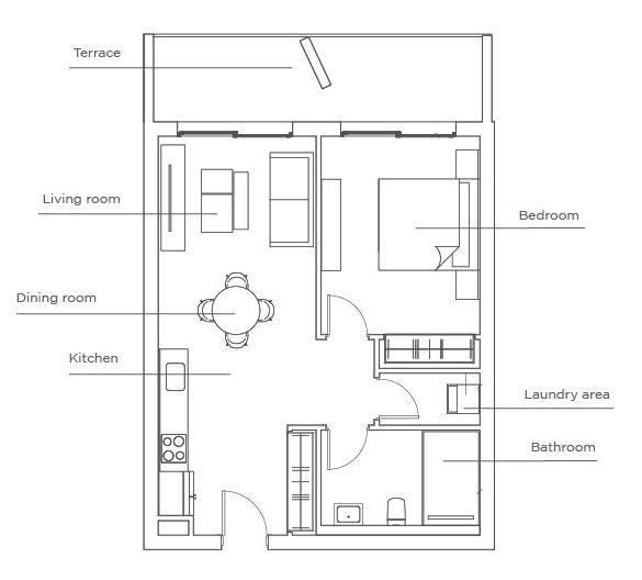 Plano de apartamento tipo A Jardines de Bellas Artes