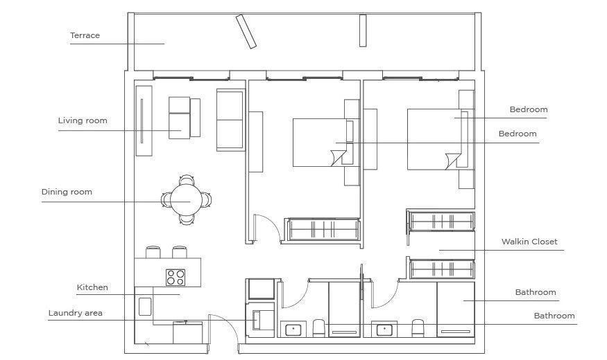 Plano de apartamento tipo C Jardines de Bellas Artes