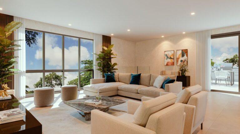 Sala y ventanales del Penthouse Tipo A Green Park