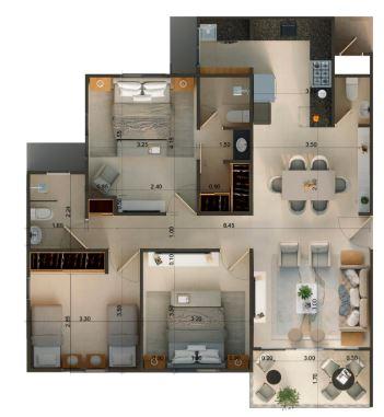 Plano del apartamento Tipo B de 102 m2, del proyecto Green Park Avenida Jacobo Majluta