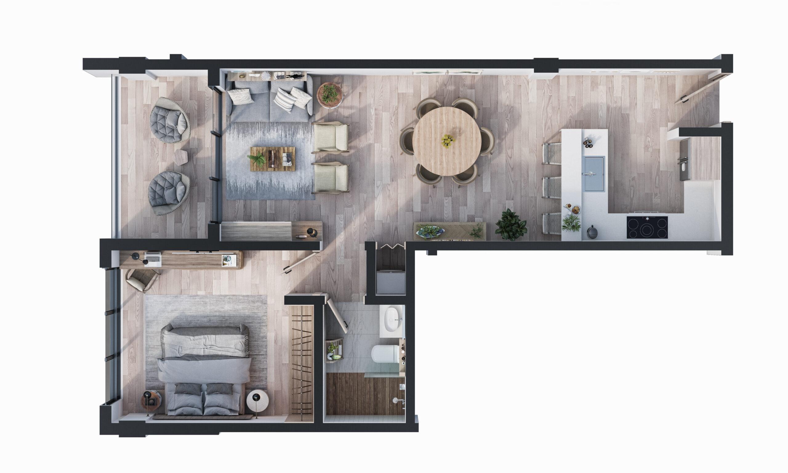 Plano de distribución del apartamento de una habitación en City Place Punta Cana
