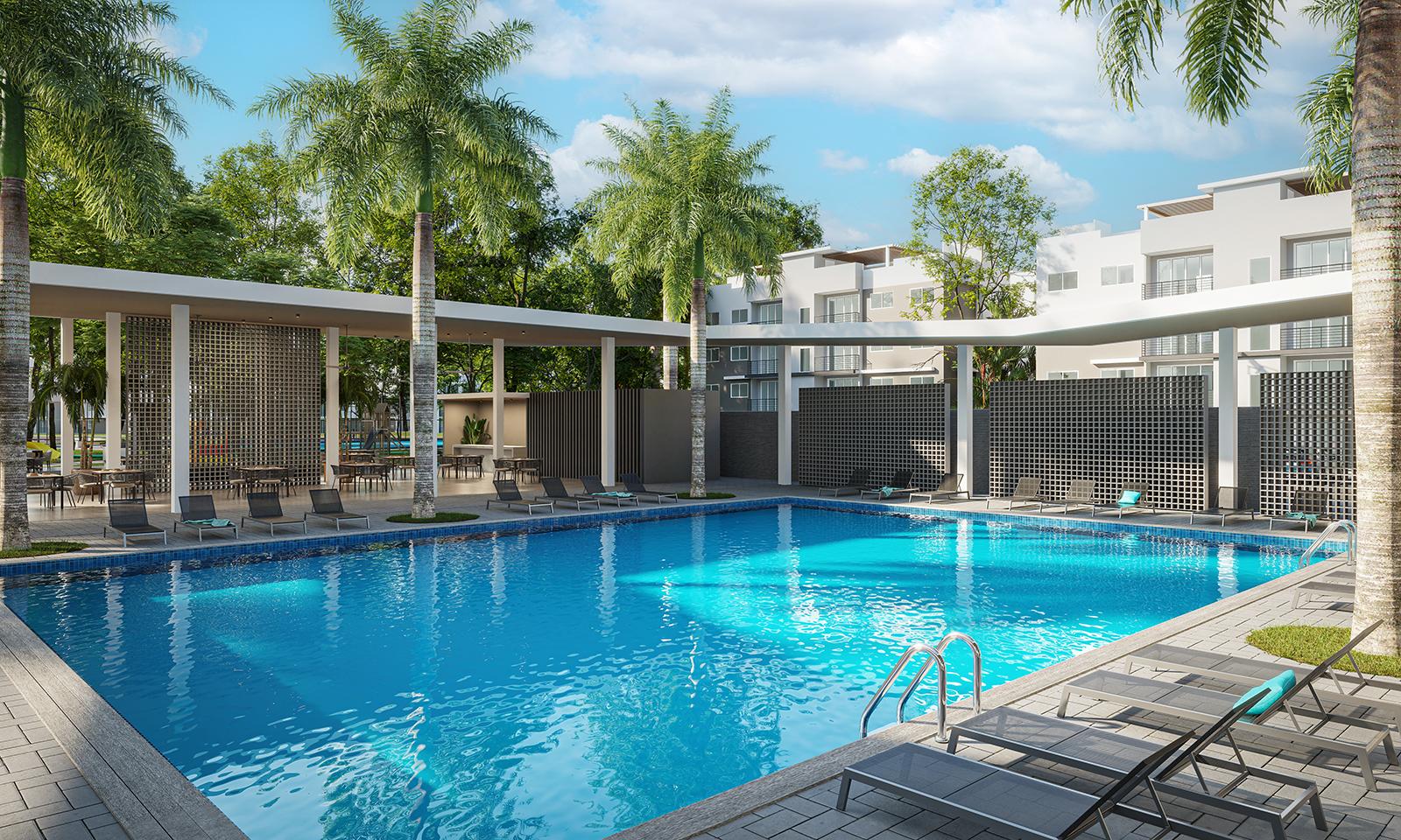 Piscina semiolímpica del Residencial Palmas de Santo Domingo Norte