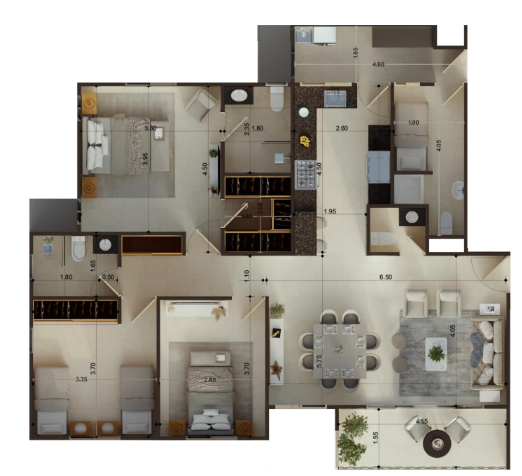 Plano del apartamento Tipo A de Green Park by Viewpoint, 124 m²