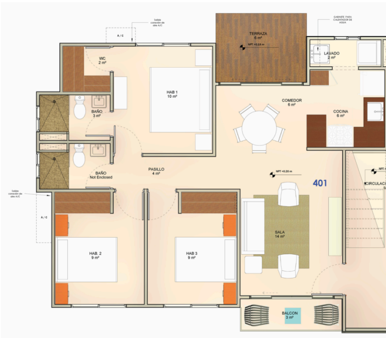 Plano apartamento de 3 habitaciones