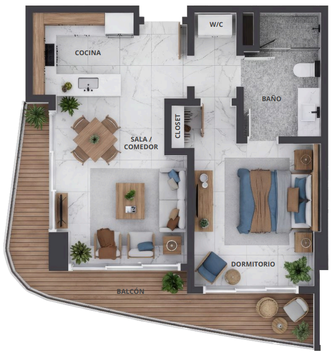 Plano del apartamento Tipo A de Prime Beach Residences Juan Dolio