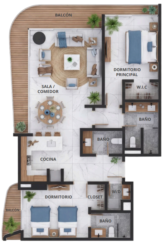 Plano del apartamento Tipo C de Prime Beach Residences Juan Dolio