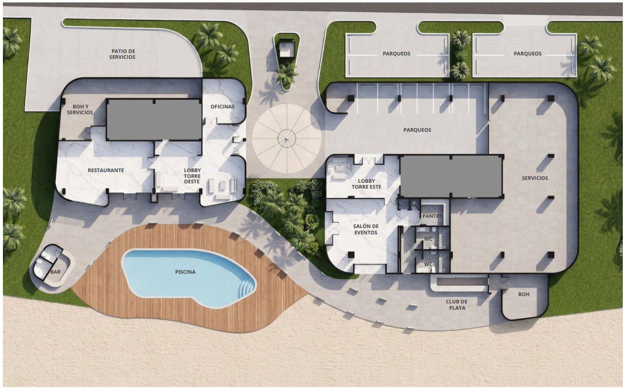 Plano de planta baja de Prime Beach Residences Juan Dolio