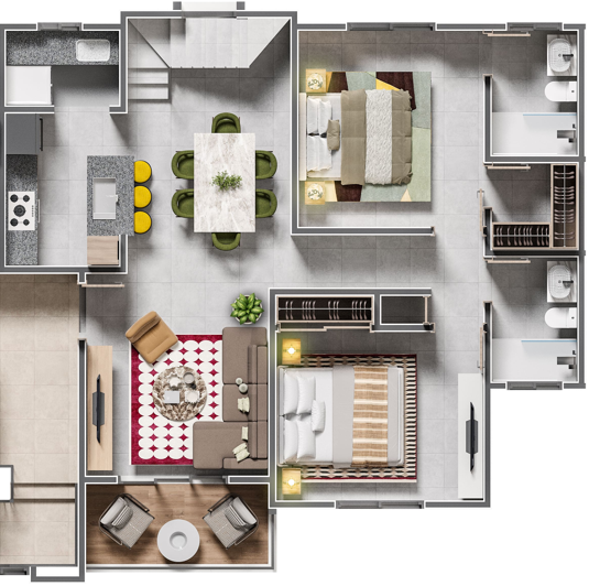 Riviera At Costa Blanca: apartamentos y penthouse a 10 minutos de la playa, caminando 4 Plano del penthouse de 2 habitaciones de Riviera At Costa Blanca