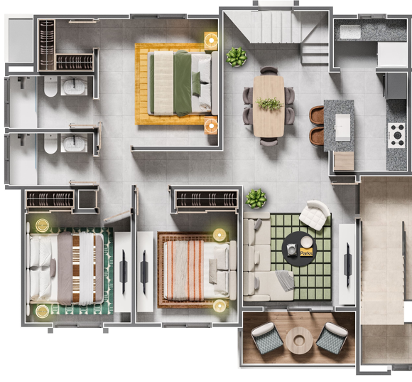 Riviera At Costa Blanca: apartamentos y penthouse a 10 minutos de la playa, caminando 5 Plano del penthouse de 3 habitaciones de Riviera At Costa Blanca