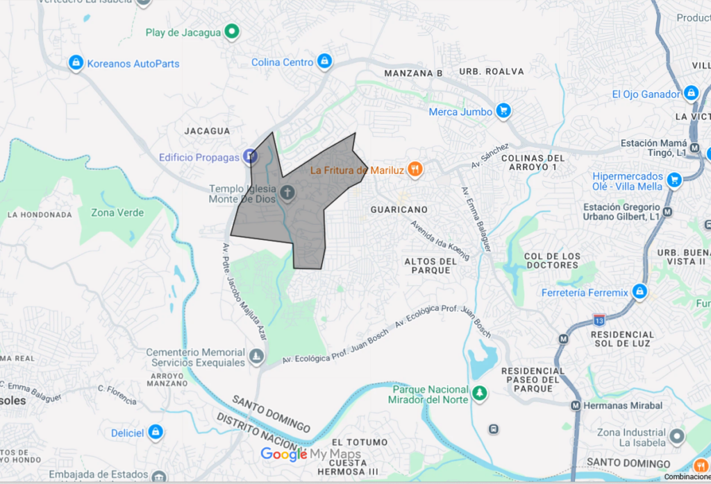 Vista de Colinas Del Arroyo 2 en el mapa: entrada por la Avenida Jacobo Maljuta, en Santo Domingo Norte