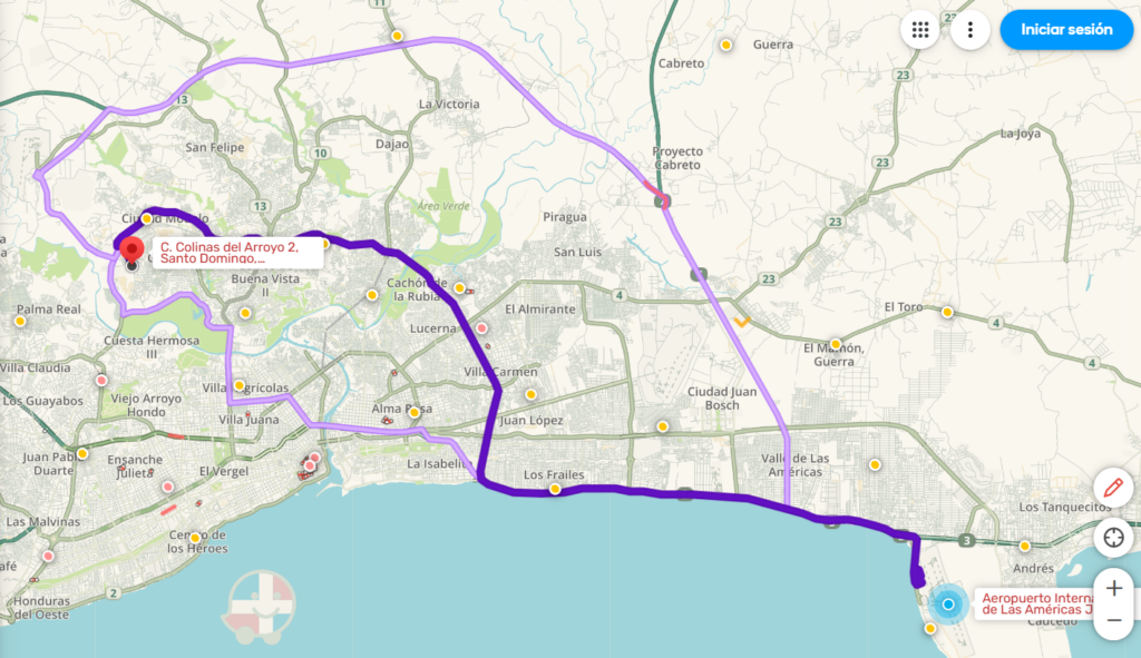 Aeropuerto Las Américas - Colinas Del Arroyo 2. Ruta Avenida Charles De Gaulle: una ruta eficiente, pero no es recomendable, por la forma de conducir de los lugareños.