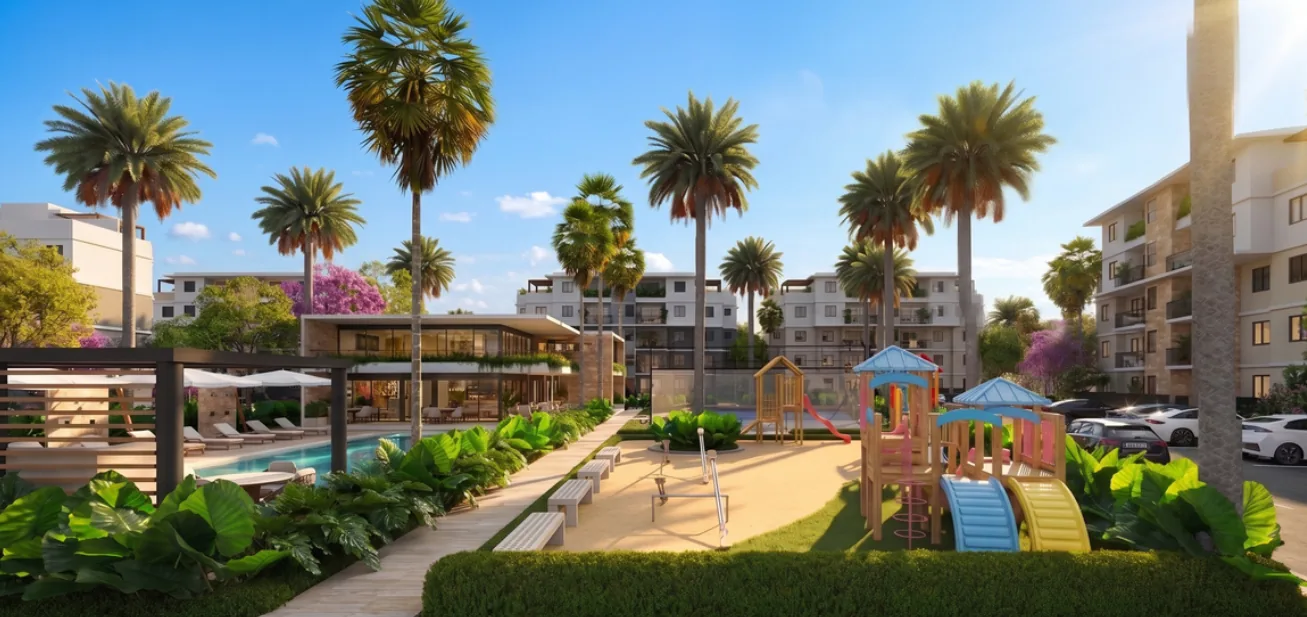 Área infantil y parque central del proyecto