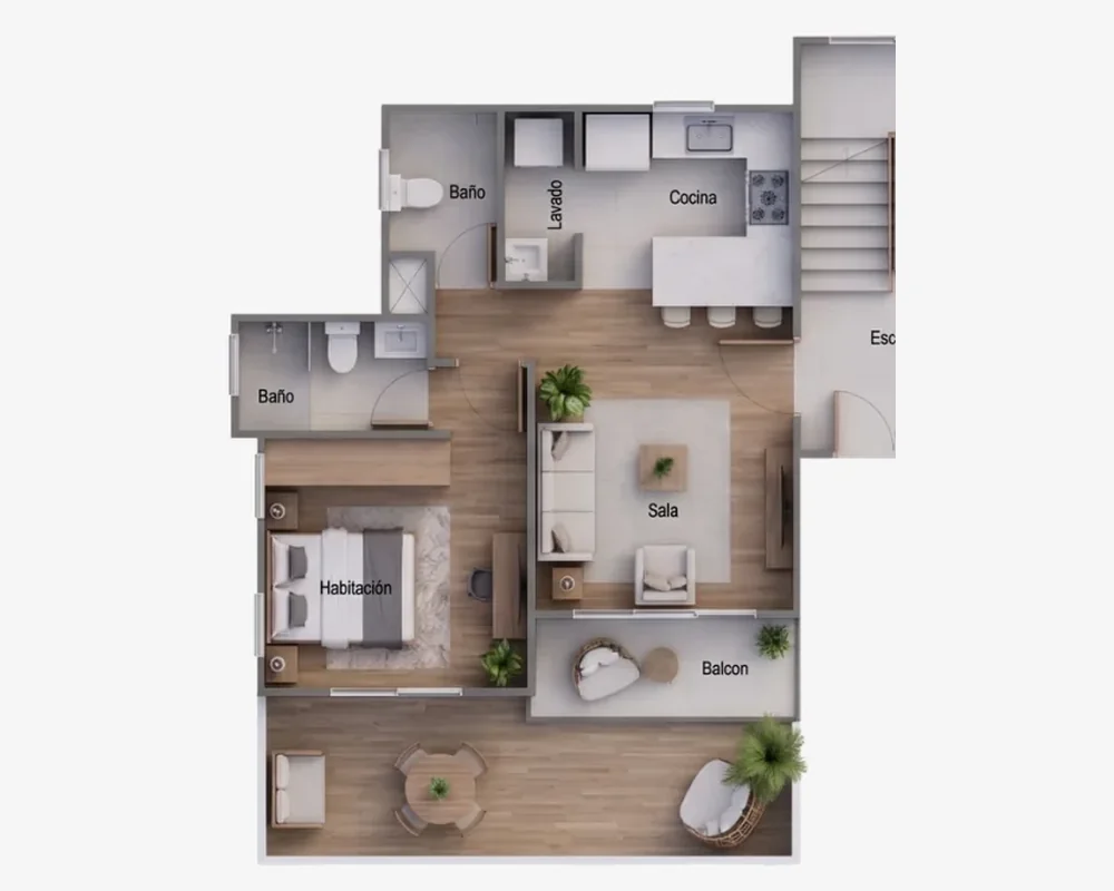 Plano del apartamento de 1 habitación de Costa Caribe Punta Cana