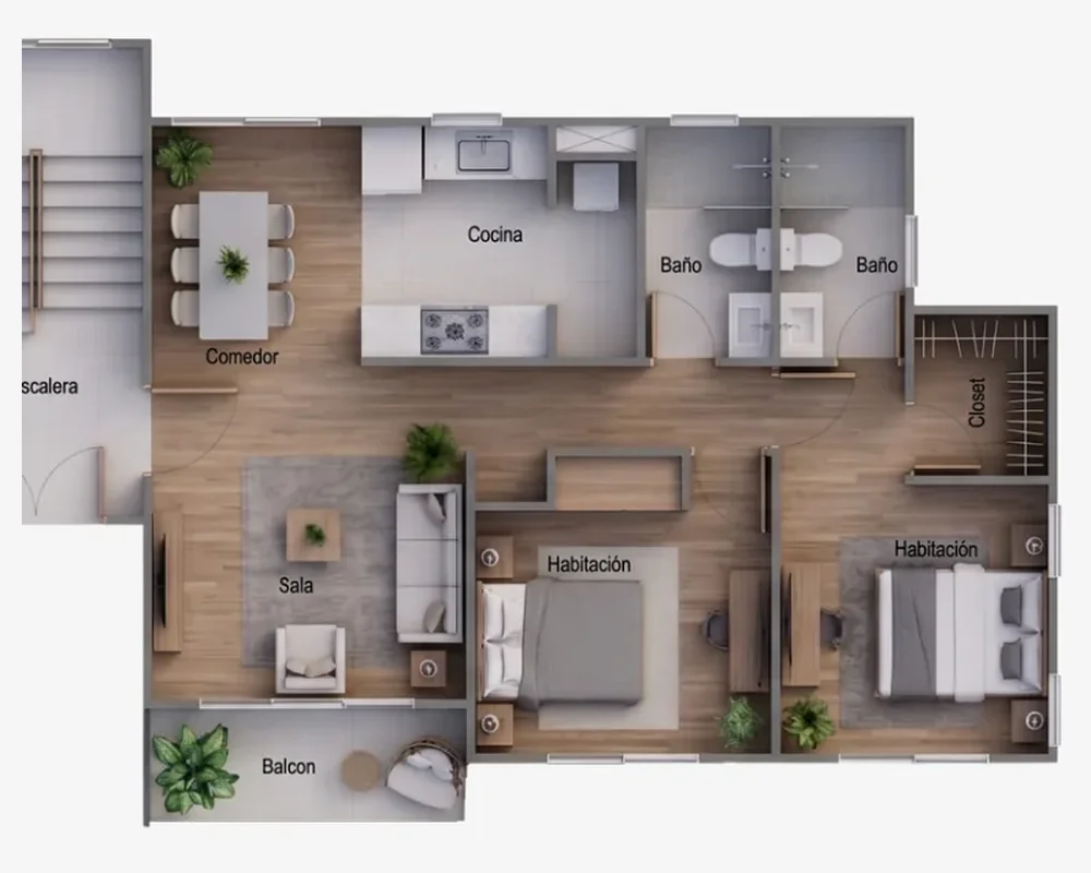 Plano del apartamento de 2 habitaciones de Costa Caribe Punta Cana