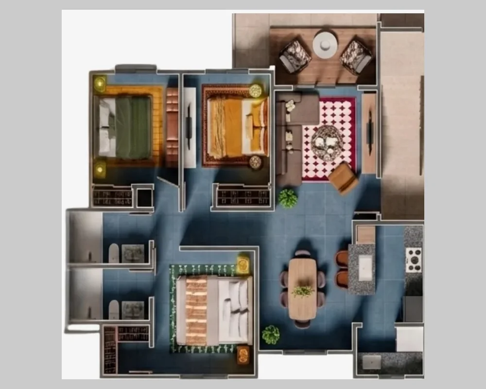 Plano del apartamento de 3 habitaciones de Costa Caribe Punta Cana