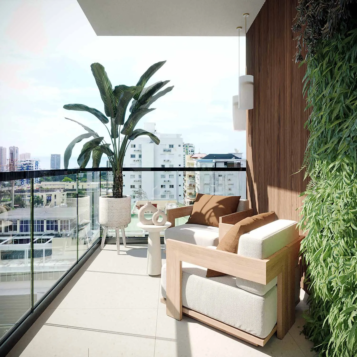 Balcón de un apartamento de Signature by Melcon, render con decoración de referencia