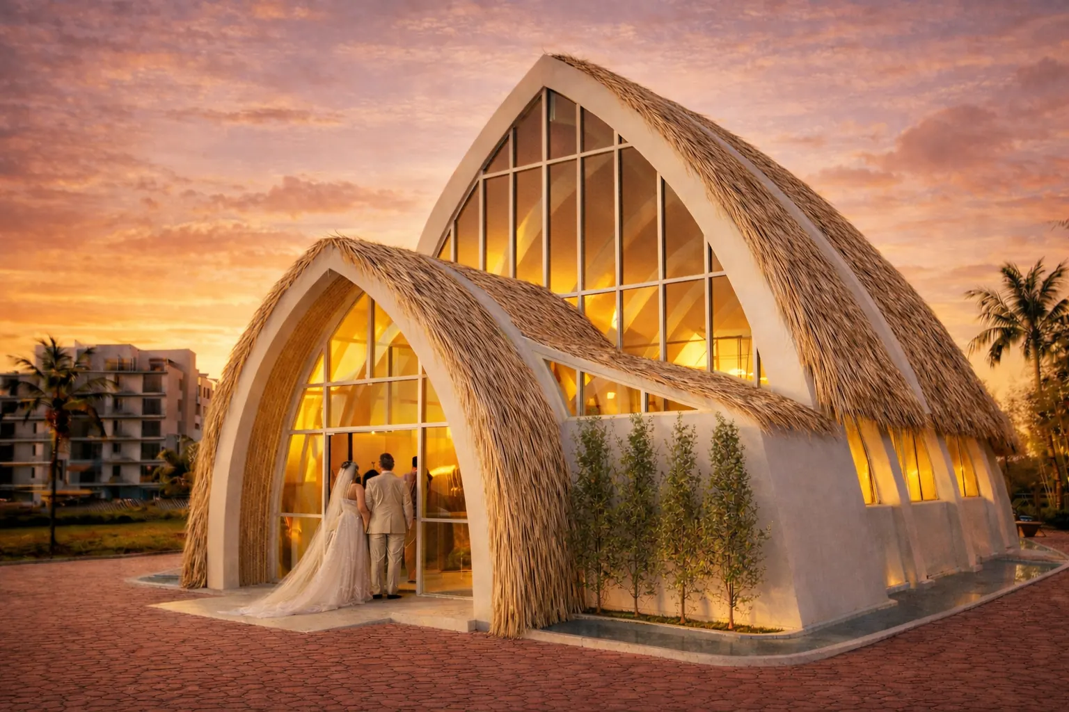 Capilla de madera y cristal al atardecer de Cruise On Land Punta Cana