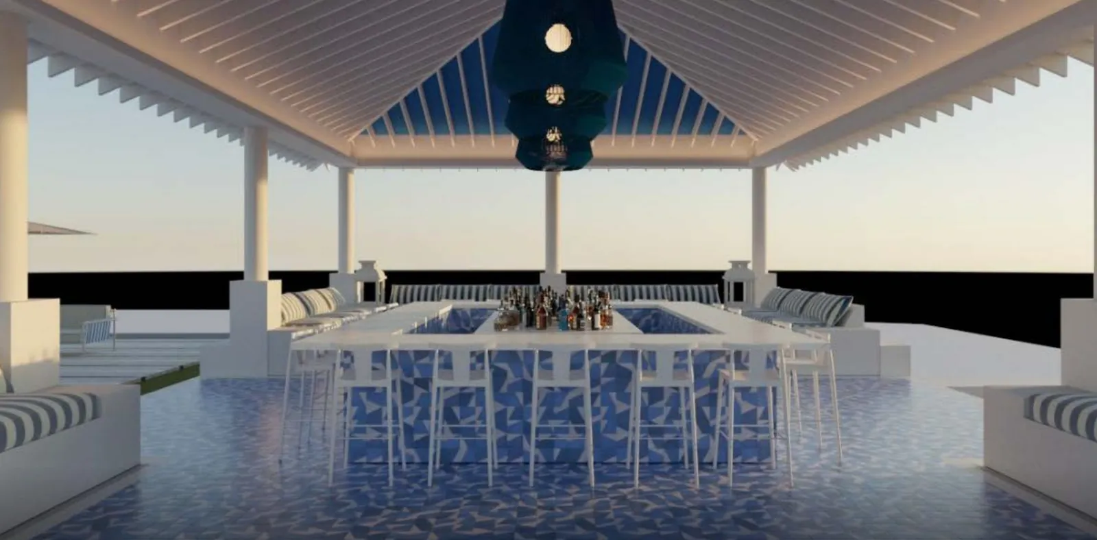Cielomar, gazebo frente al mar con bar del club Casa Playa en Juan Dolio