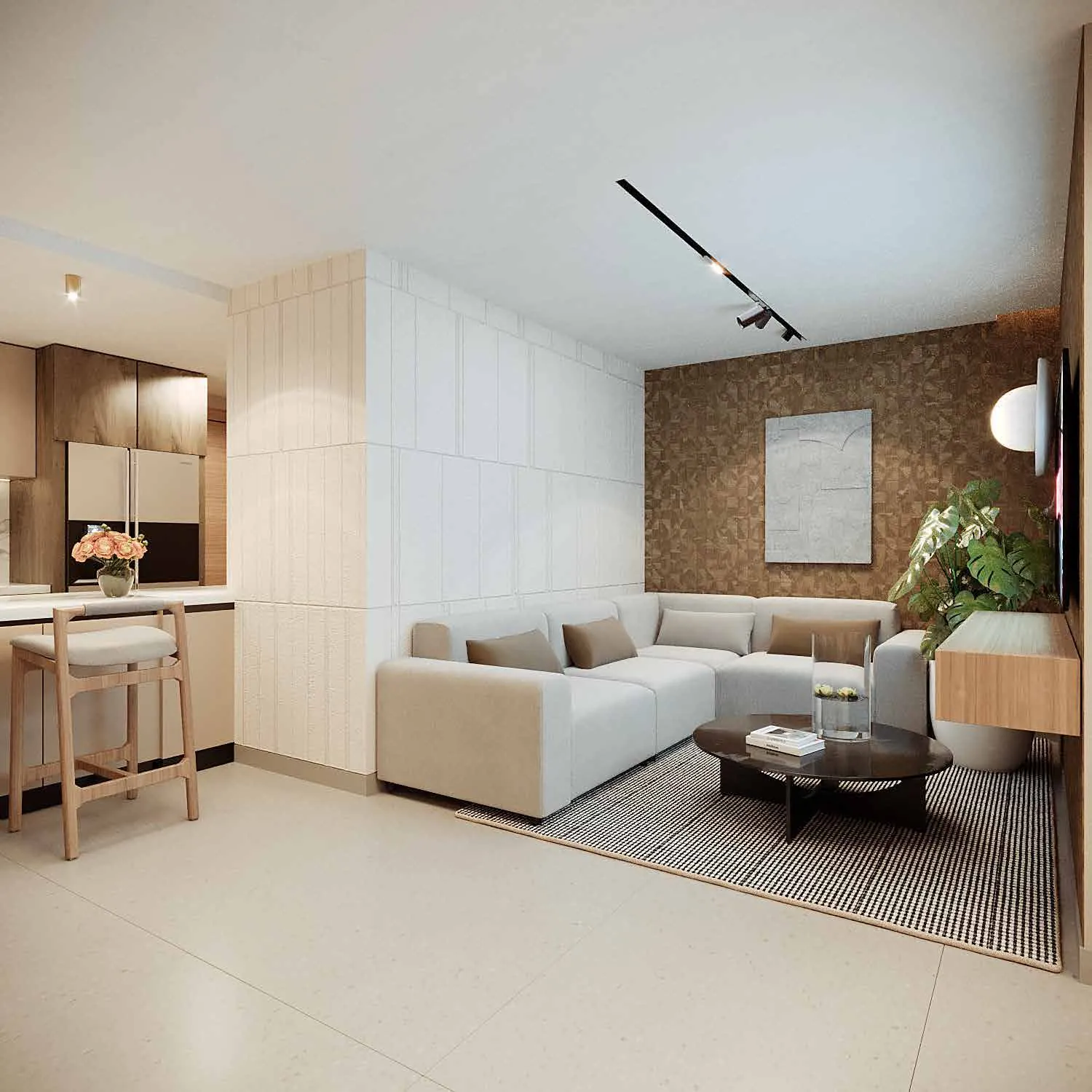 Estudio de un apartamento de Signature by Melcon, render con decoración de referencia
