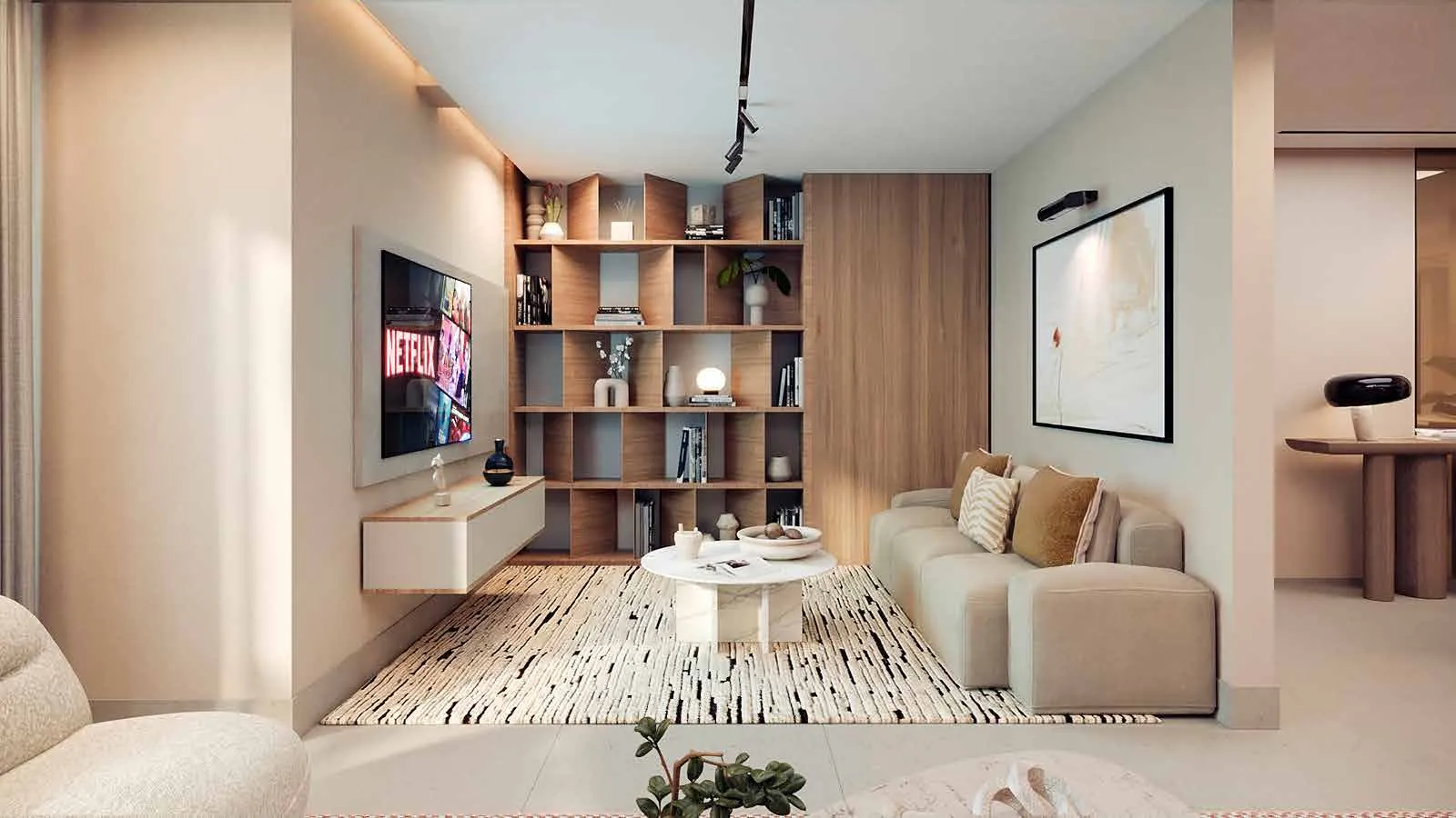 Estudio de un apartamento de Signature by Melcon, render con decoración de referencia