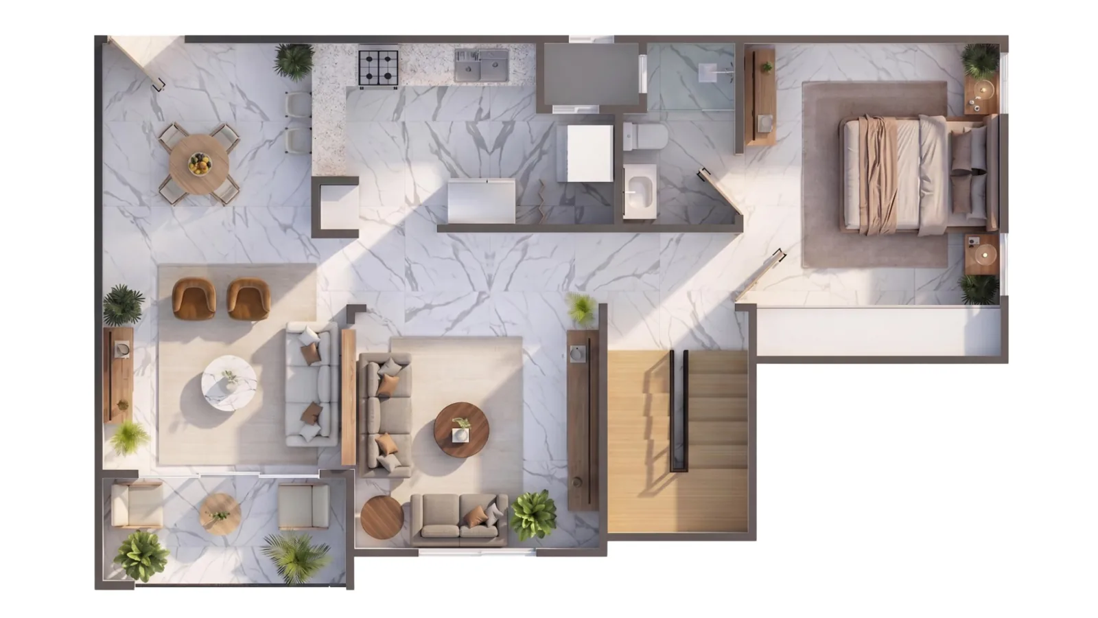 Plano del penthouse de 2 habitaciones, modelo B