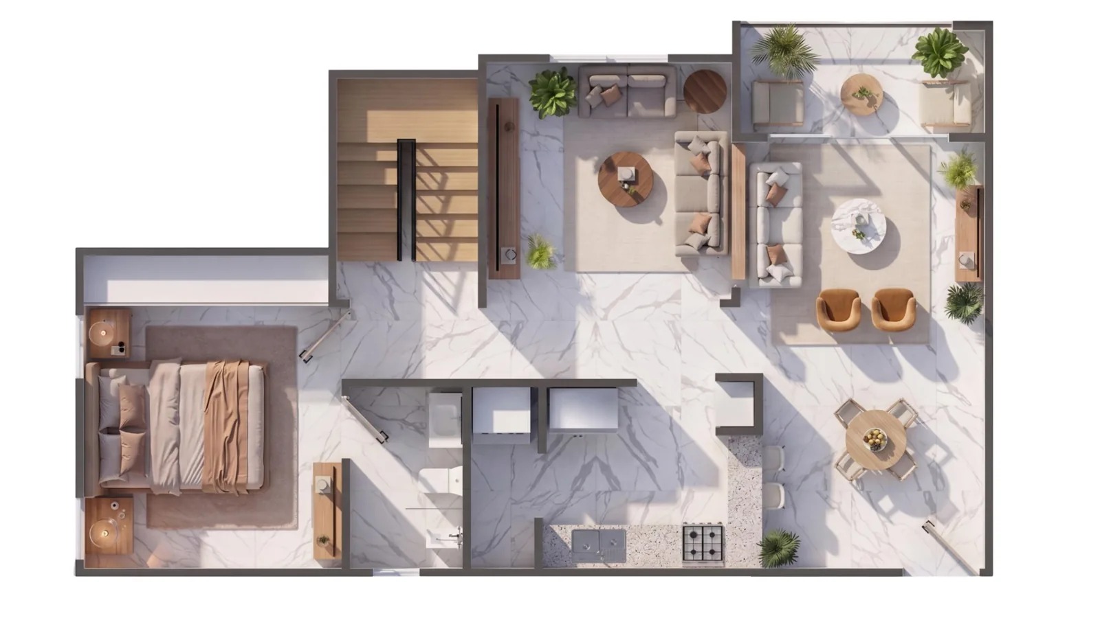 Plano del penthouse de 2 habitaciones, nivel del apartamento