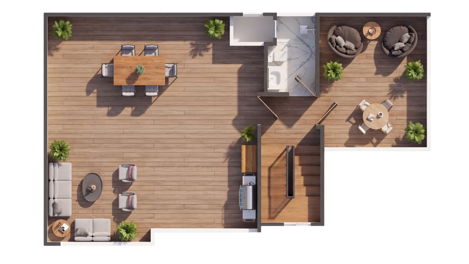 Plano de la terraza del penthouse de 2 habitaciones, modelo B