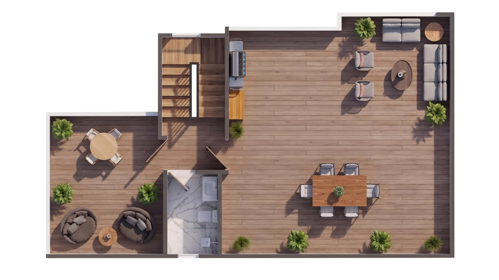Plano de la terraza del penthouse de 2 habitaciones