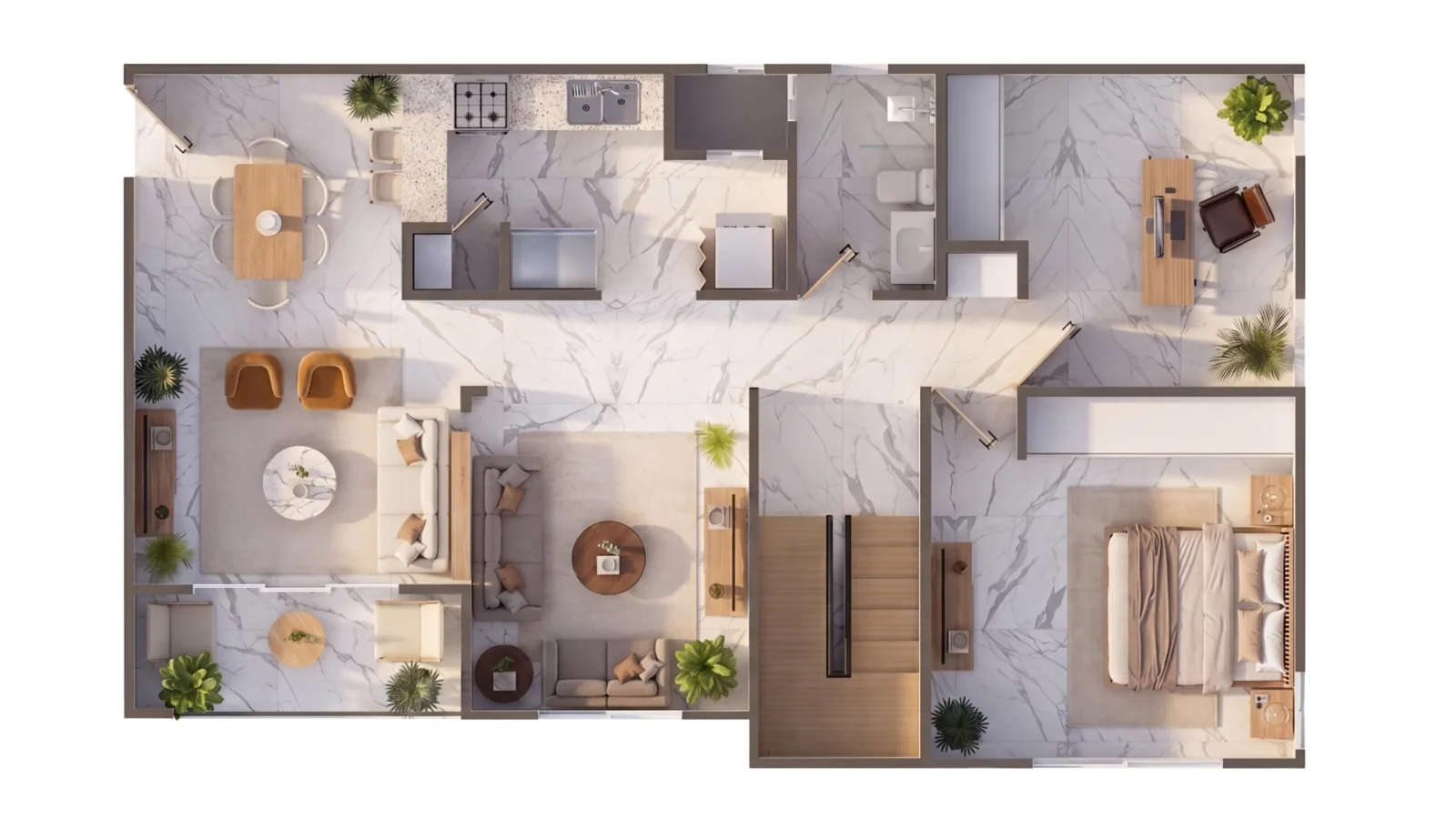 Plano del penthouse de 4 habitaciones, modelo B