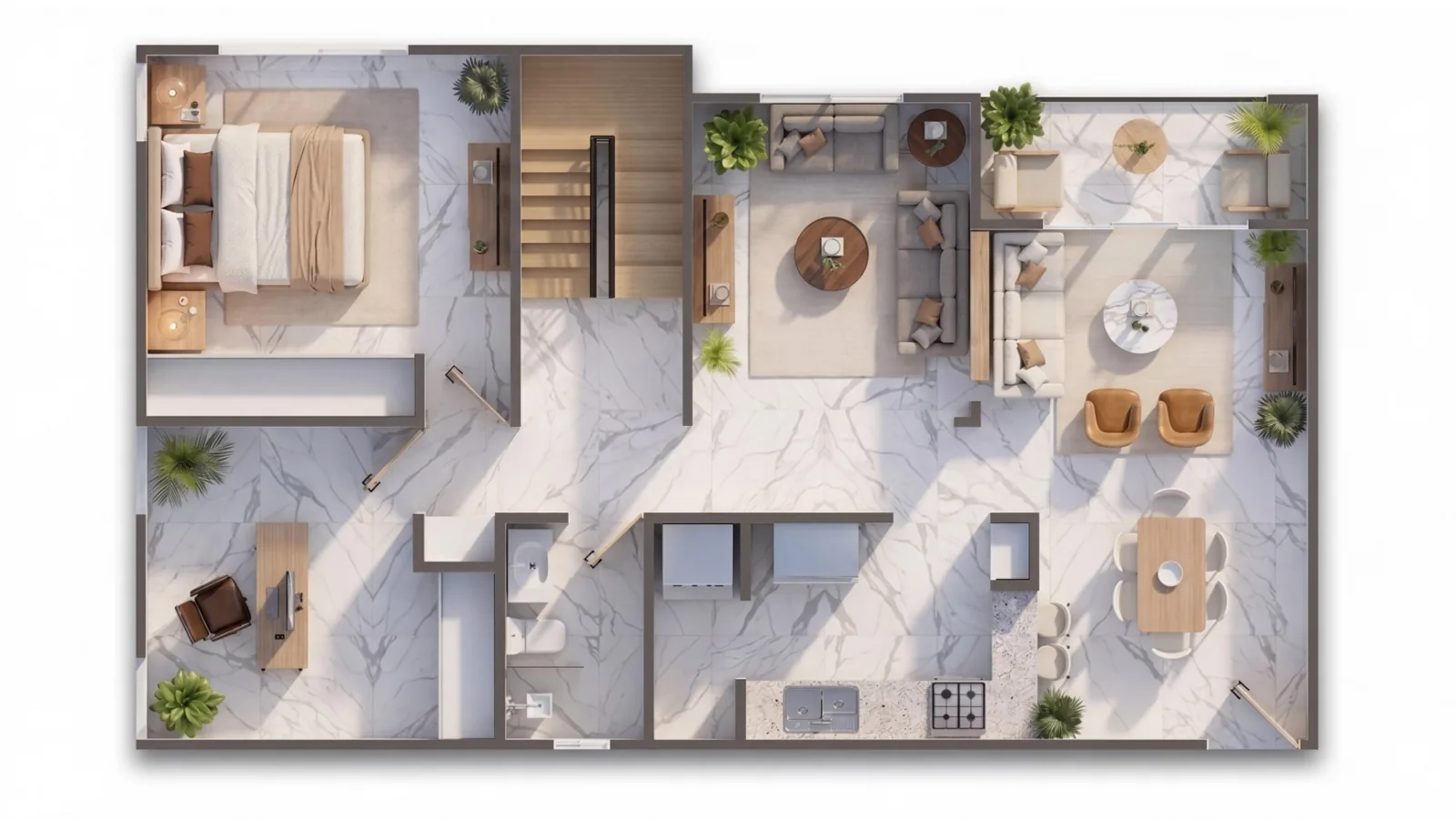 Plano del penthouse de 4 habitaciones, nivel del apartamento
