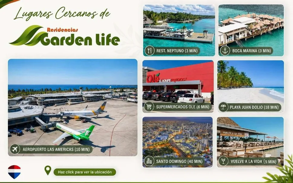 Lugares cercanos a Garden Life Residences at Boca Chica: playa, aeropuerto y supermercado