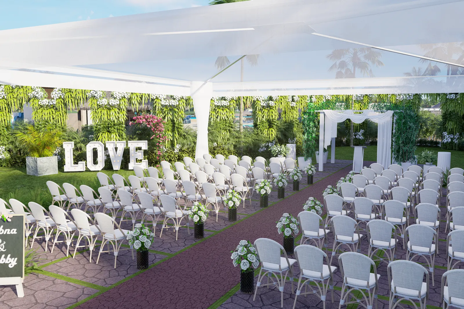 Gazebo de eventos montado para una boda de Cruise On Land Punta Cana