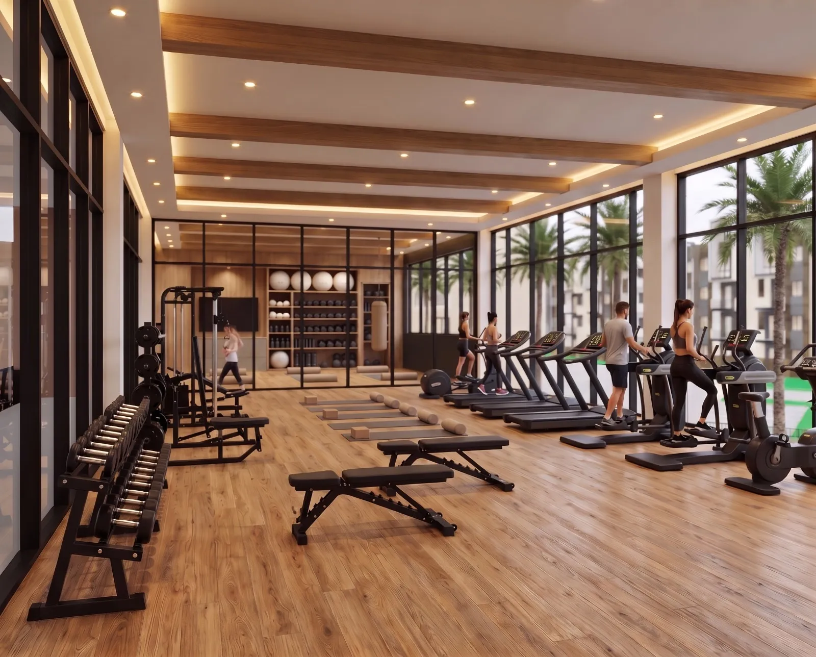 Gimnasio con área de aeróbicos de la casa club de Brisas de las Colinas 8, imagen de referencia