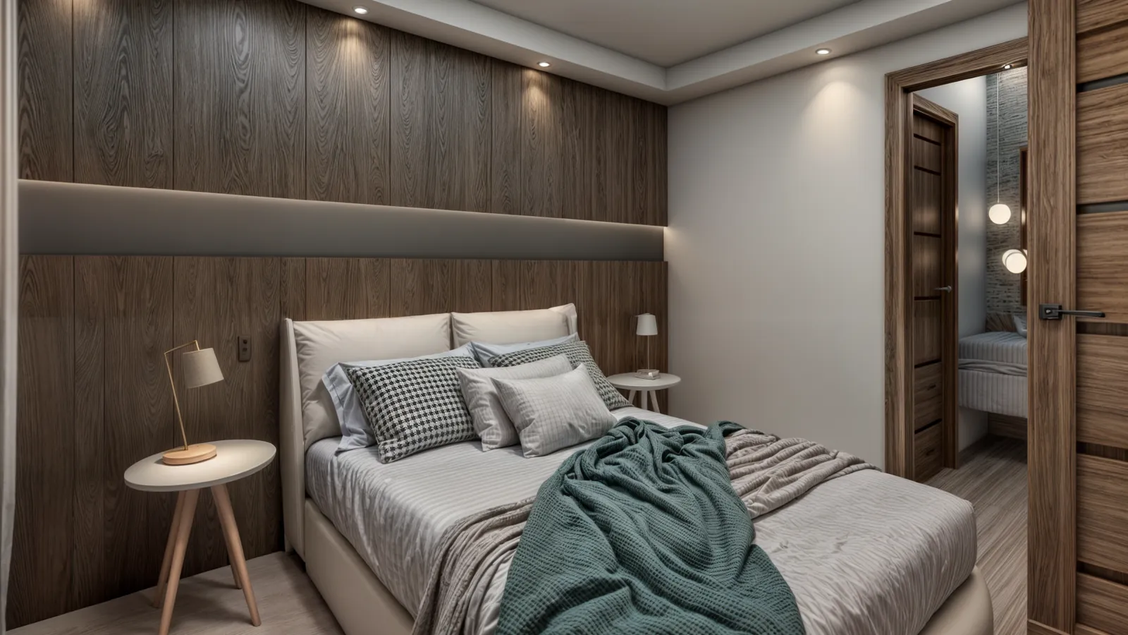 Habitación principal de un apartamento amueblado en Terrazas de Boca Chica, render ilustrativo