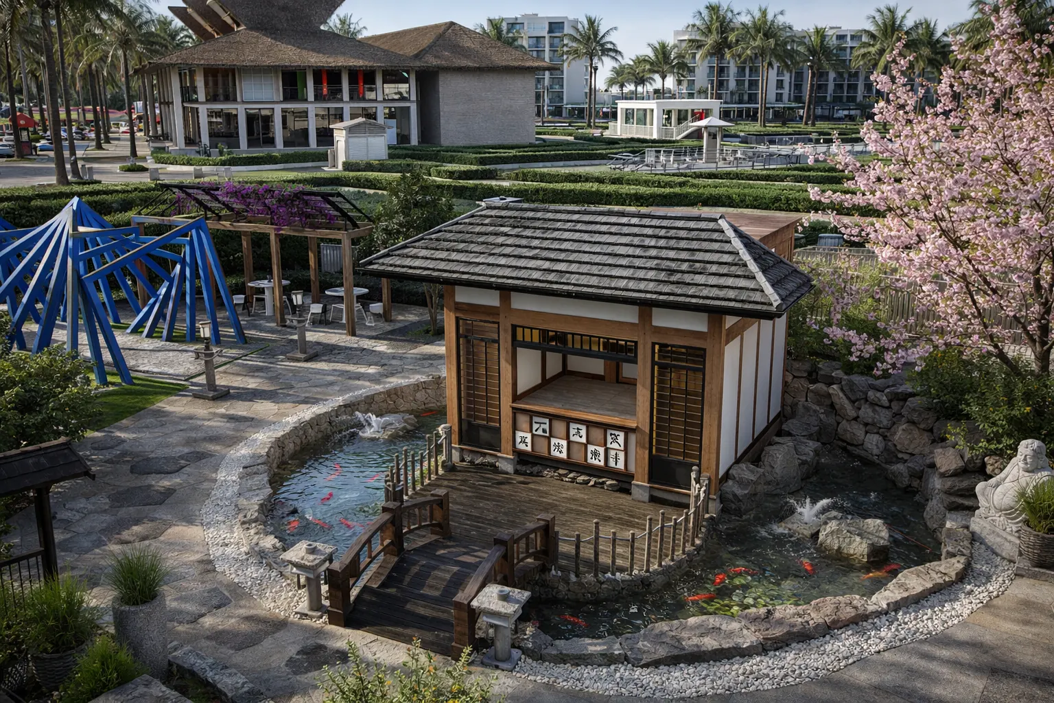 Pabellón de estilo japonés junto al agua de Cruise On Land Punta Cana