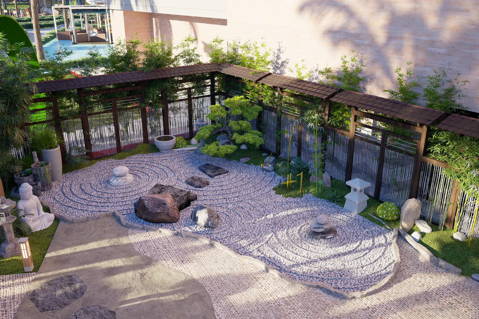 Terraza del jardín japonés de Cruise On Land Punta Cana
