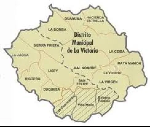 Mapa del municipio Santo Domingo Norte con sus secciones, el Distrito Municipal de La Victoria y la zona urbana de Los Guaricanos, Villa Mella y Sabana Perdida