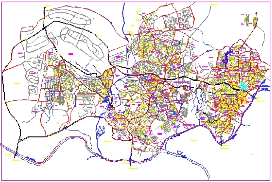 Plano de la zona urbana de Santo Domingo Norte con sus avenidas, calles, barrios, ríos y cañadas