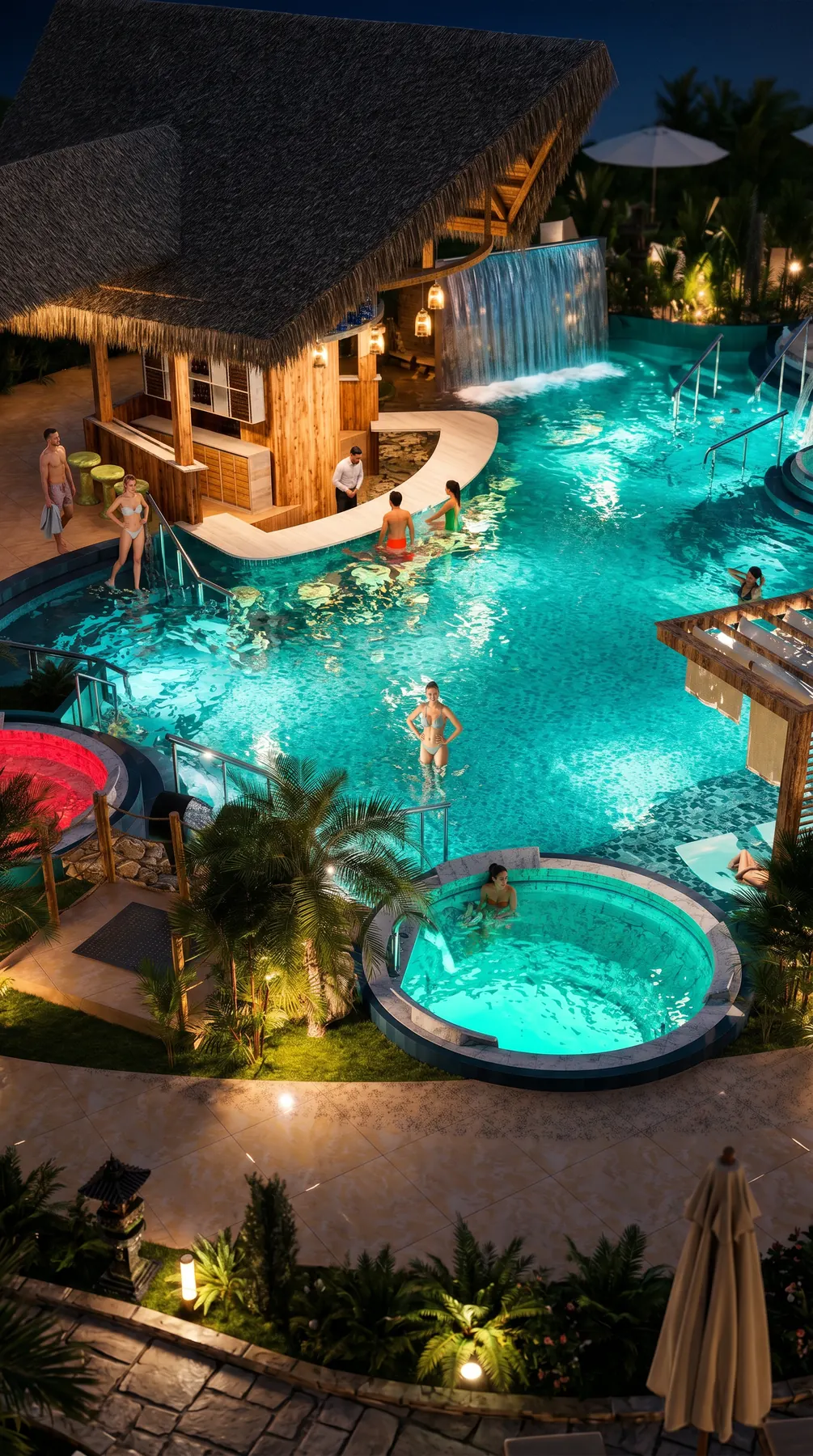 Piscina spa iluminada de noche de Cruise On Land Punta Cana