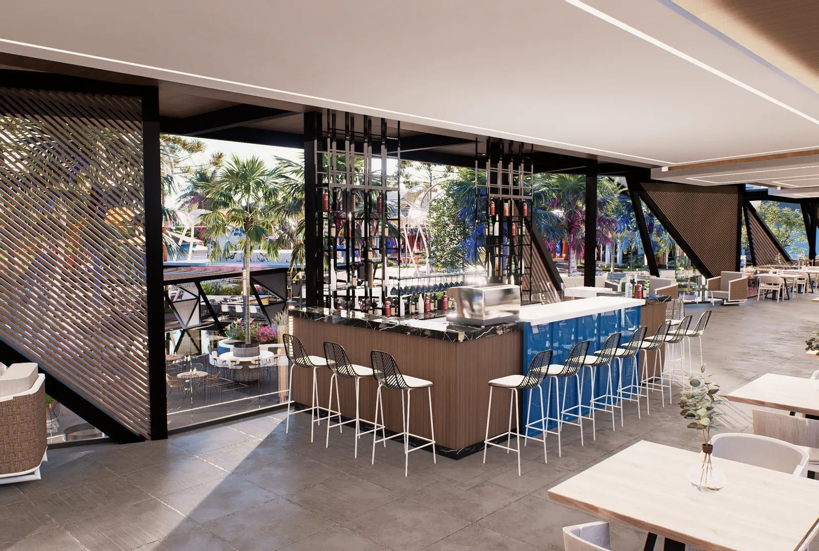 Bar de un restaurante del paseo gastronómico de Cruise On Land Punta Cana