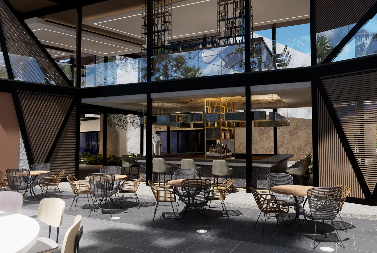 Interior de un restaurante del paseo gastronómico de Cruise On Land Punta Cana