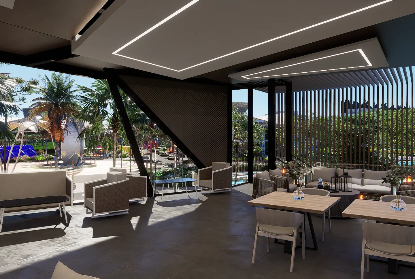 Comedor de un restaurante del paseo gastronómico de Cruise On Land Punta Cana