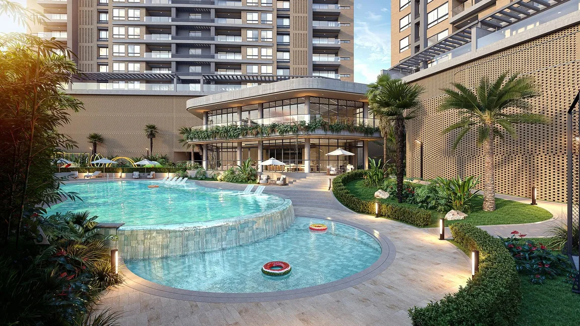 Piscina familiar con carril de nado de Traventto Santo Domingo, render ilustrativo