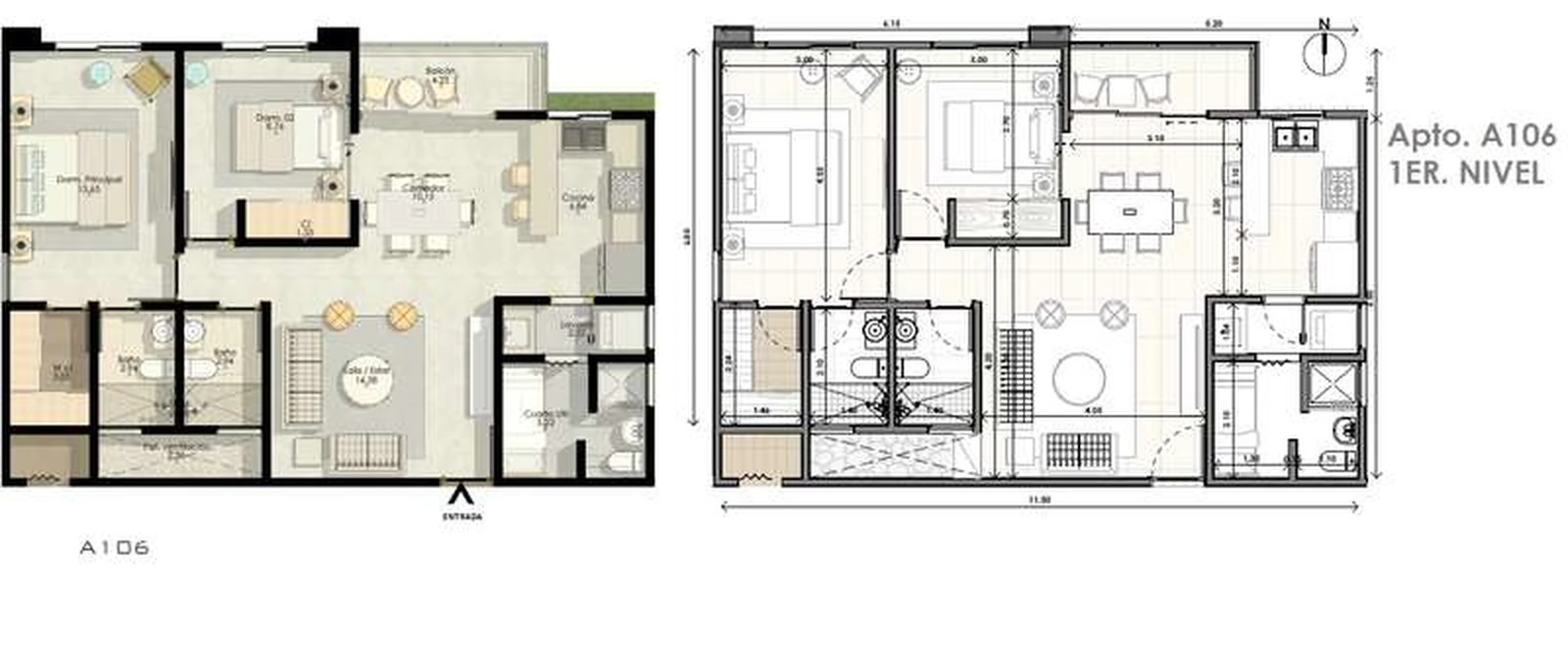 Plano del apartamento de 2 habitaciones y 88 m² de Julio Adriano Residences, Torre A