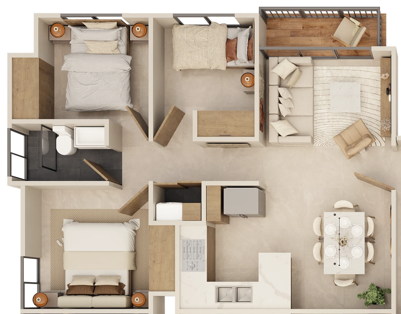 Plano del apartamento de 3 habitaciones y 62 m² de Brisas de las Colinas 7