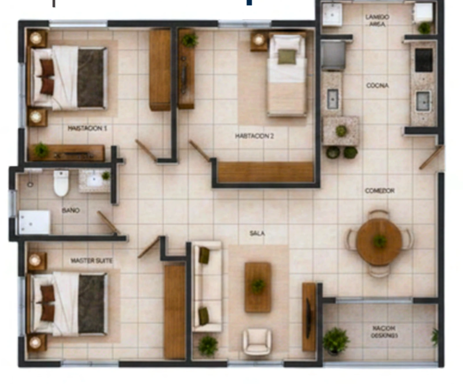 Plano del apartamento de 3 habitaciones y 66.45 m² del Residencial Don Galo J. Mariot
