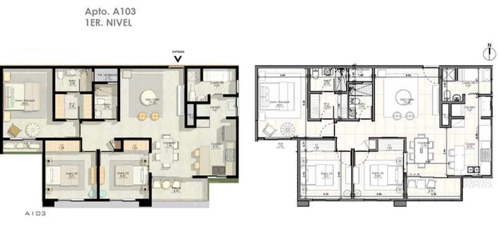 Plano del apartamento tipo 03 de 3 habitaciones de Julio Adriano Residences, Torre A
