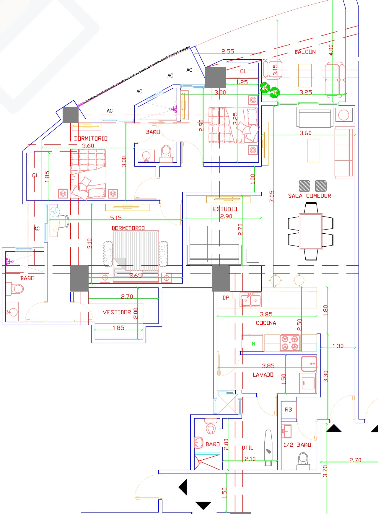 Plano del apartamento Tipo 03 de 166 m² con 3 habitaciones y estudio en la Torre Norte de Signature by Melcon