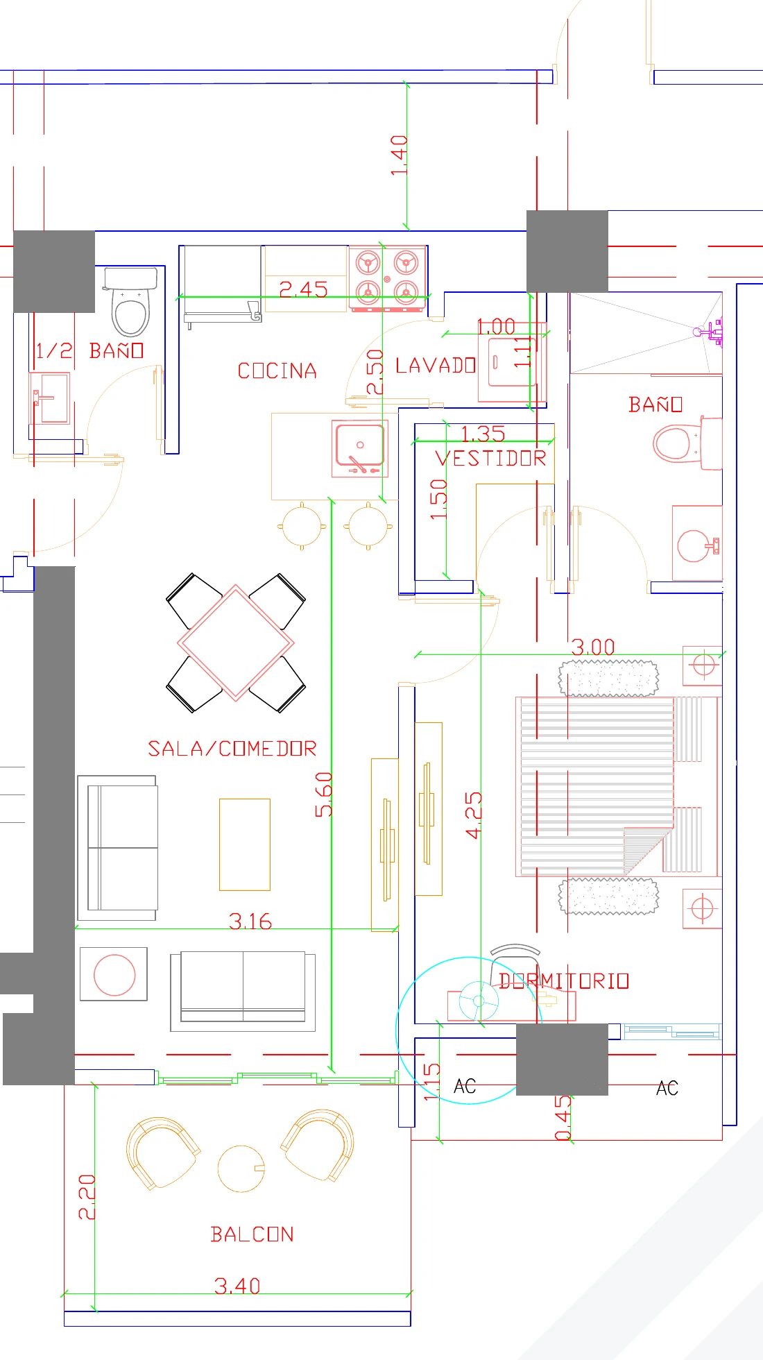 Plano del apartamento Tipo 07 de 67 m² con 1 habitación en la Torre Norte de Signature by Melcon