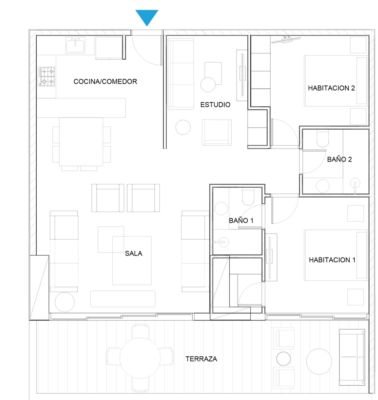 Plano del apartamento Tipo A de 2 habitaciones y 121 m² en Oceanic Juan Dolio